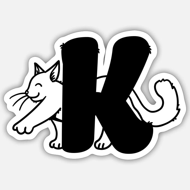 Lettre K chat - Sticker taille S (10 x 10 cm) - blanc mat
