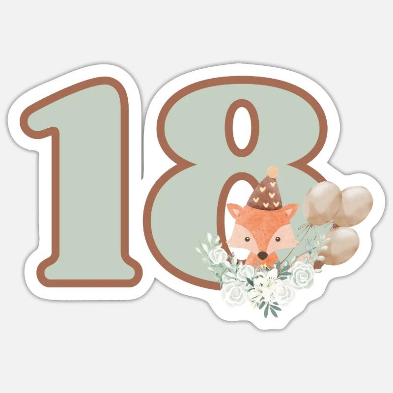 18th Birthday Fox Flowers - Sticker size S (10 x 10 cm) - white matte