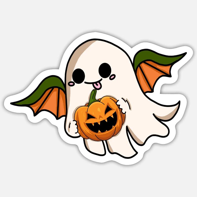Halloween Ghost Bat Wings Jack-o'-lantern - Sticker size S (10 x 10 cm) - white matte