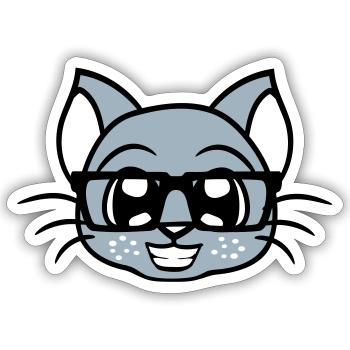 Smart Nerd Cat Horn-Rimmed Glasses Geek Kitten Glasses - Sticker size S (10 x 10 cm) - white matte - Front
