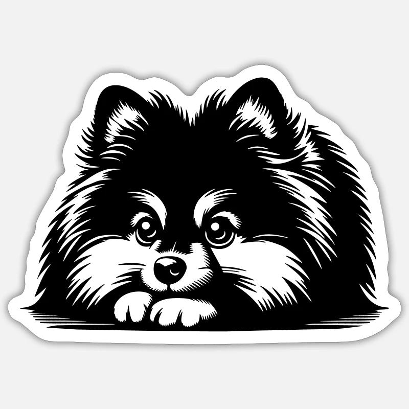 Zwergspitz Kopf mit Pfoten Sticker Größe S (10 x 10 cm)