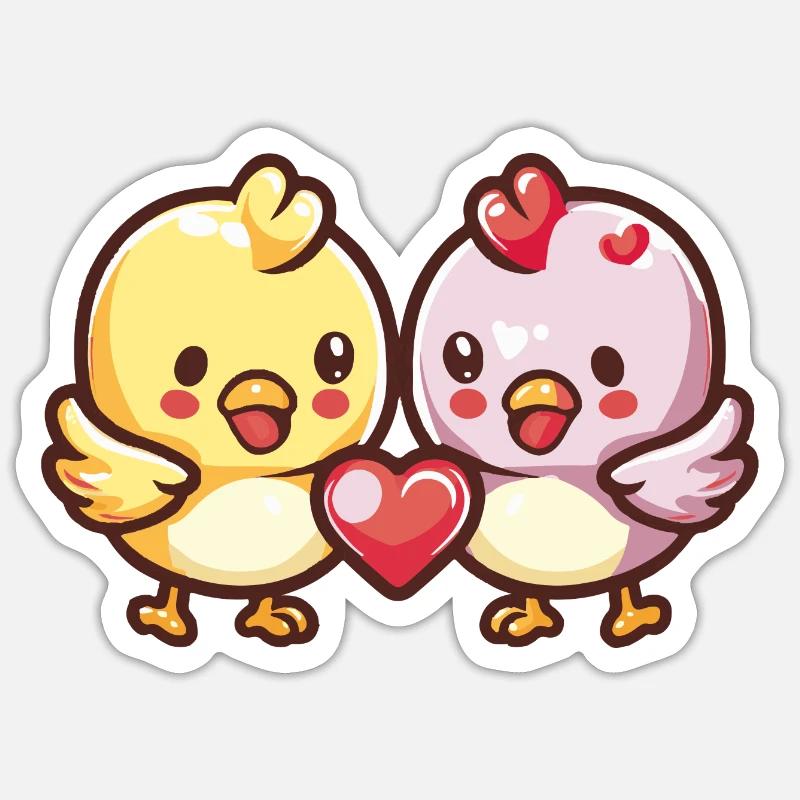 Poulet Couple Amour Saint-Valentin - Sticker taille S (10 x 10 cm) - blanc mat