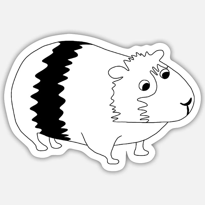 Cochon d’Inde - graphique noir et blanc - Sticker taille S (10 x 10 cm) - blanc mat