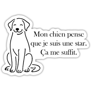Mon chien pense que je suis une star - Sticker taille S (10 x 10 cm) - blanc mat - Devant