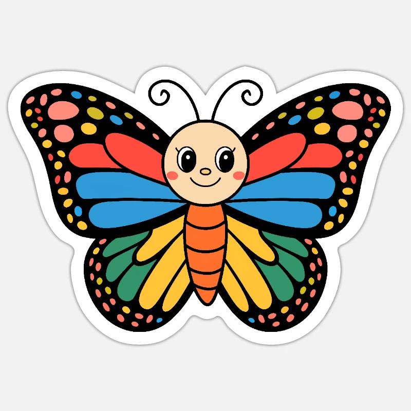 Schmetterling bunt Insekt süß Mädchen Geschenkidee - Sticker Größe S (10 x 10 cm) - Mattweiß