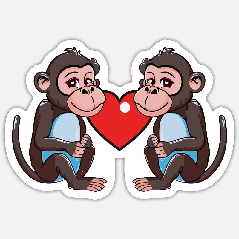 Monkey Heart Valentine's Day - Sticker size S (10 x 10 cm) - white matte