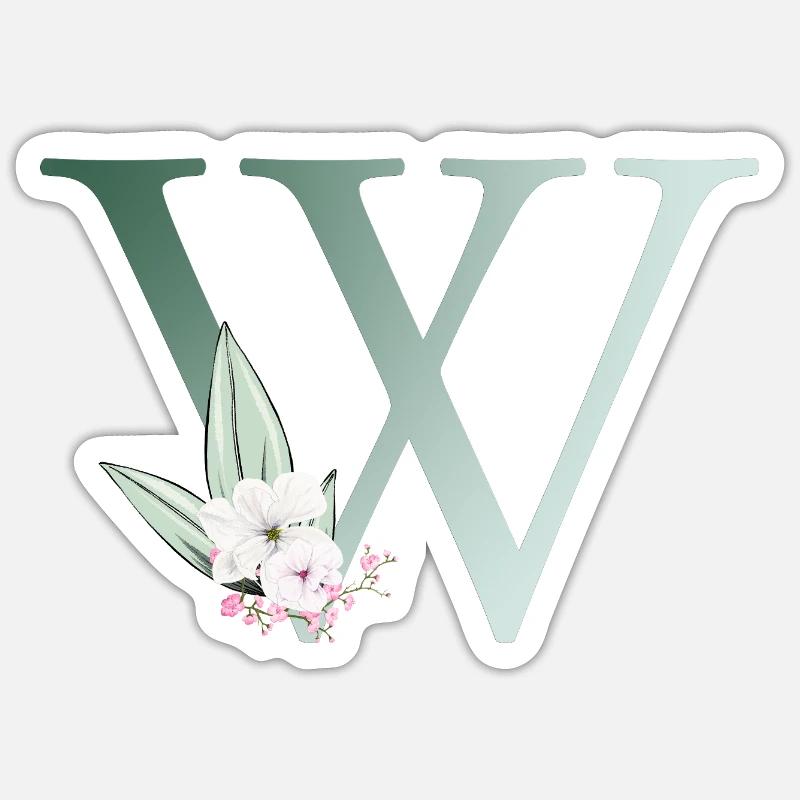 W Monogramme, Floral, Personnalisable - Sticker taille S (10 x 10 cm) - blanc mat