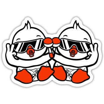 2 oiseaux bébé enfant hochet couche lunettes de soleil paix - Sticker taille S (10 x 10 cm) - blanc mat - Devant