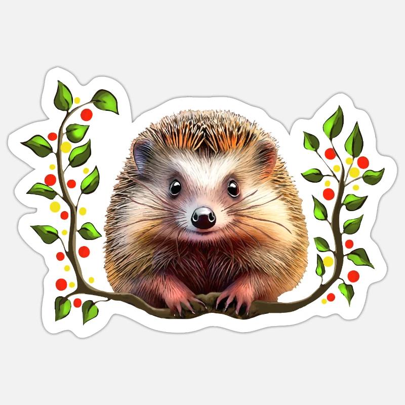 Hérisson Festif de Noël - Sticker taille S (10 x 10 cm) - blanc mat