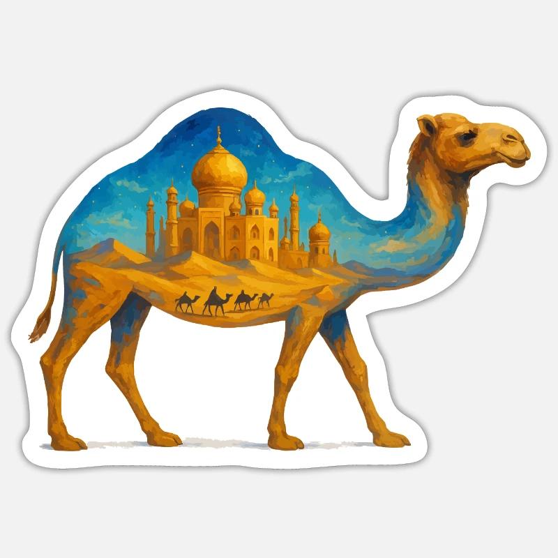 Palais du désert à dos de chameau - Sticker taille S (10 x 10 cm) - blanc mat