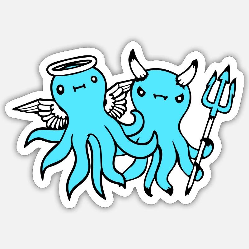 2 Octopus Devil Angel Heaven Hell Team Friends Sticker size S (10 x 10 cm)
