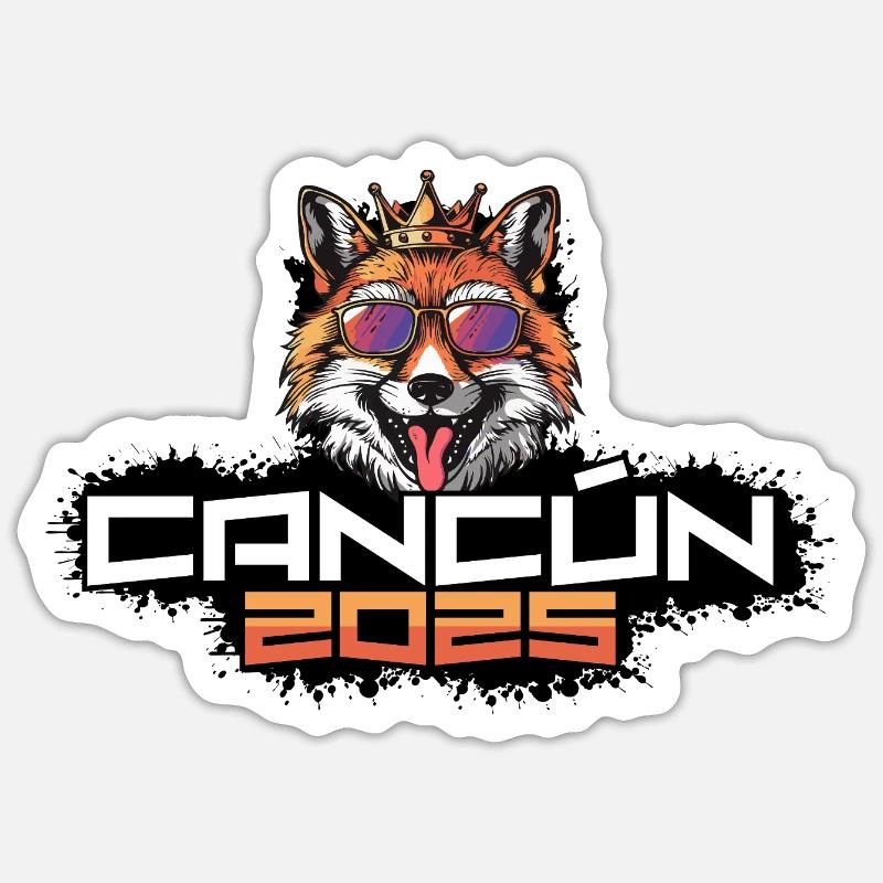 Cancun 2025 Party Fuchs - Sticker Größe S (10 x 10 cm) - Mattweiß