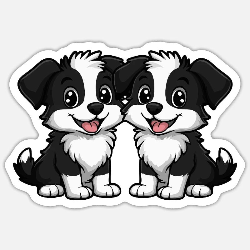 Border Collie Hund Comic - Sticker Größe S (10 x 10 cm) - Mattweiß