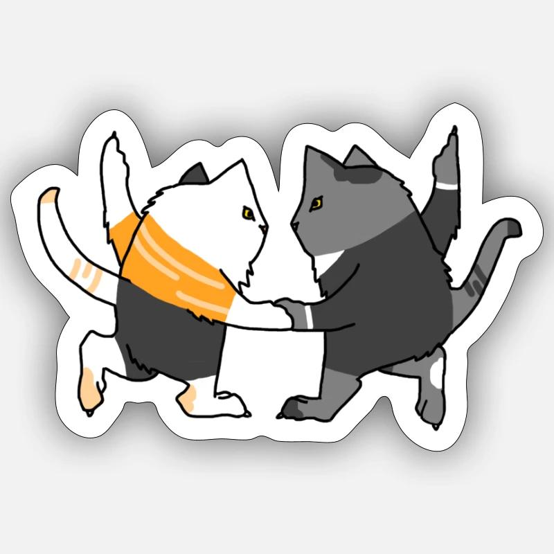 Chats dansants - Sticker taille S (10 x 10 cm) - blanc mat