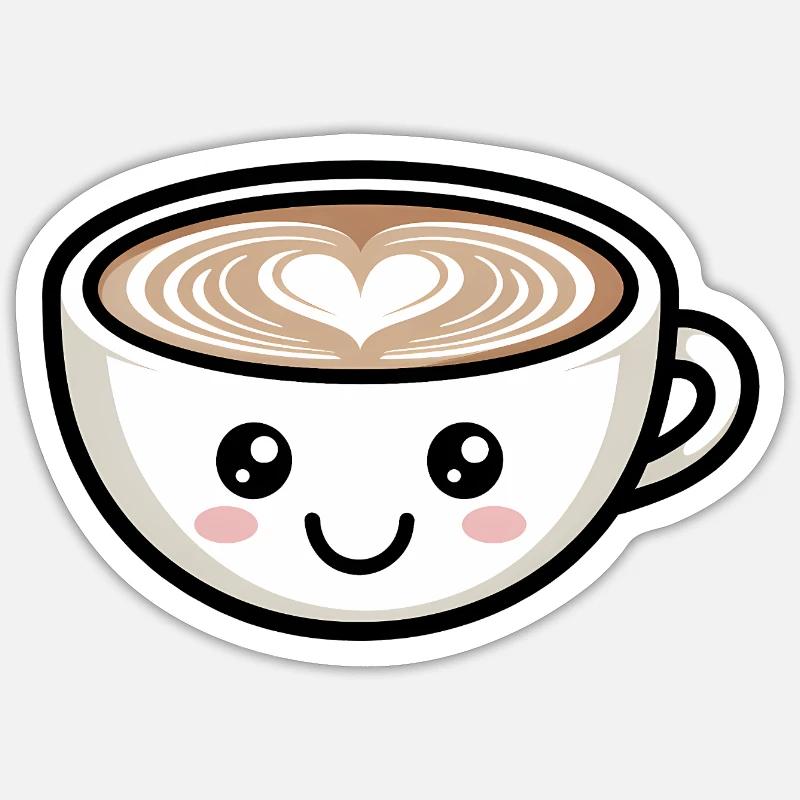 Cute Heart Latte Face Coffee Lover - Sticker size S (10 x 10 cm) - white matte