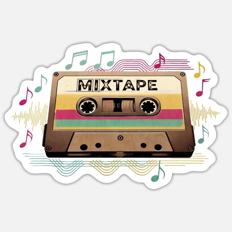 Mixtape rétro NeonNotes Sticker taille S (10 x 10 cm)