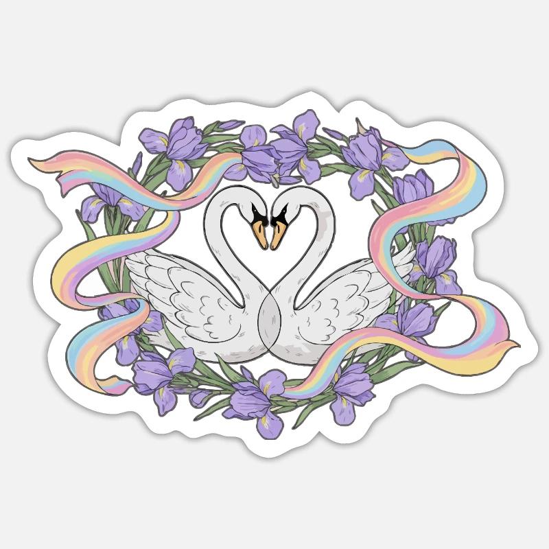 Swans love rainbow - Sticker size S (10 x 10 cm) - white matte