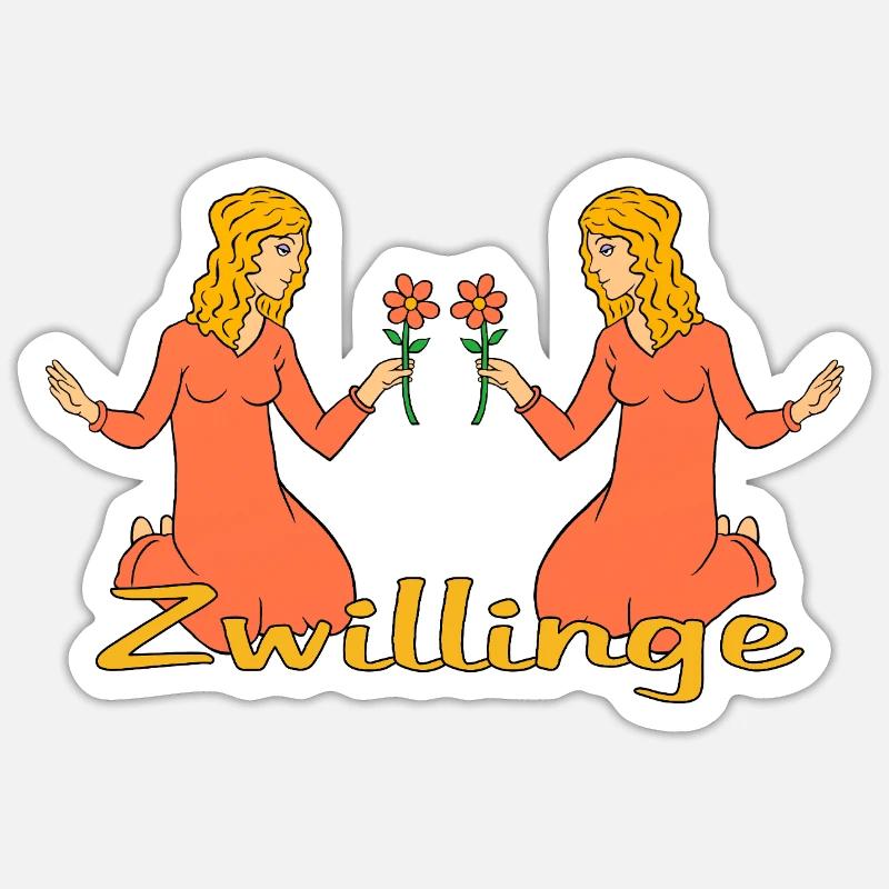 Sternzeichen Zwillinge mit einer Blume - Sticker Größe S (10 x 10 cm) - Mattweiß