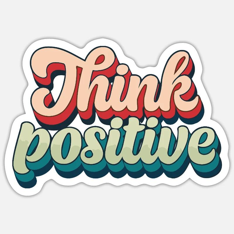 Think Positive Rétro Script - Sticker taille S (10 x 10 cm) - blanc mat