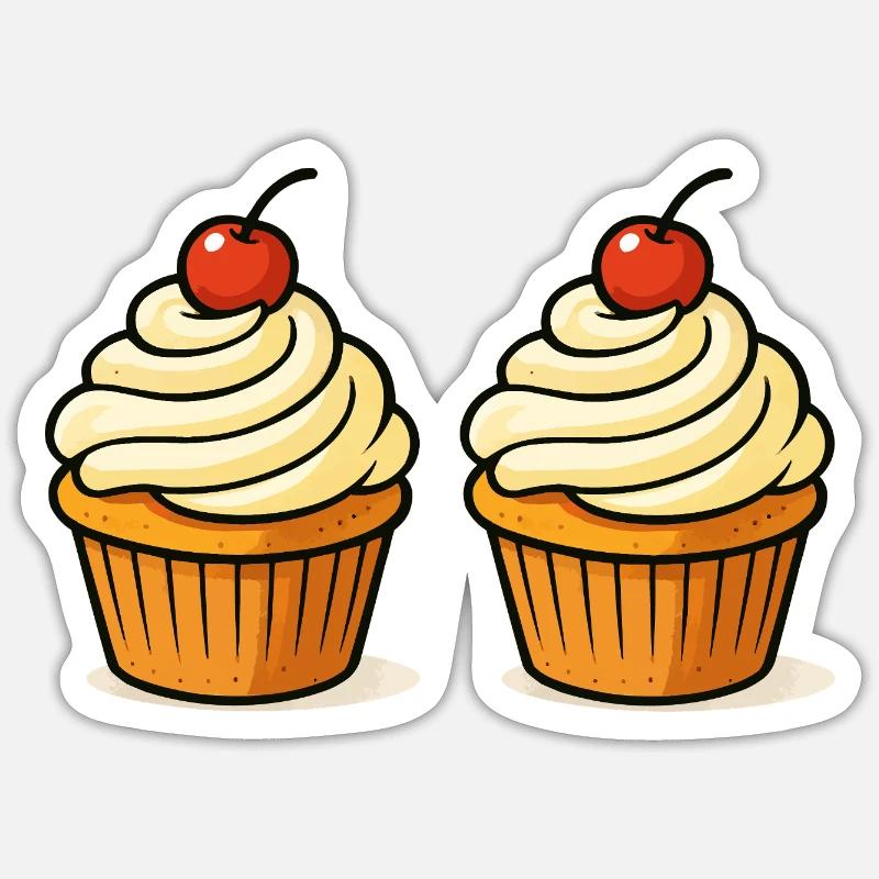 Double Cupcake Illustration with Cherry - Sticker size S (10 x 10 cm) - white matte