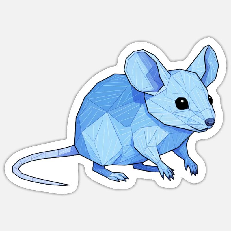 Blauer Low-Poly Maus - Sticker Größe S (10 x 10 cm) - Mattweiß
