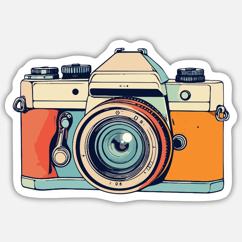 Retro SLR Camera Camera Camera Illustration - Sticker size S (10 x 10 cm) - white matte