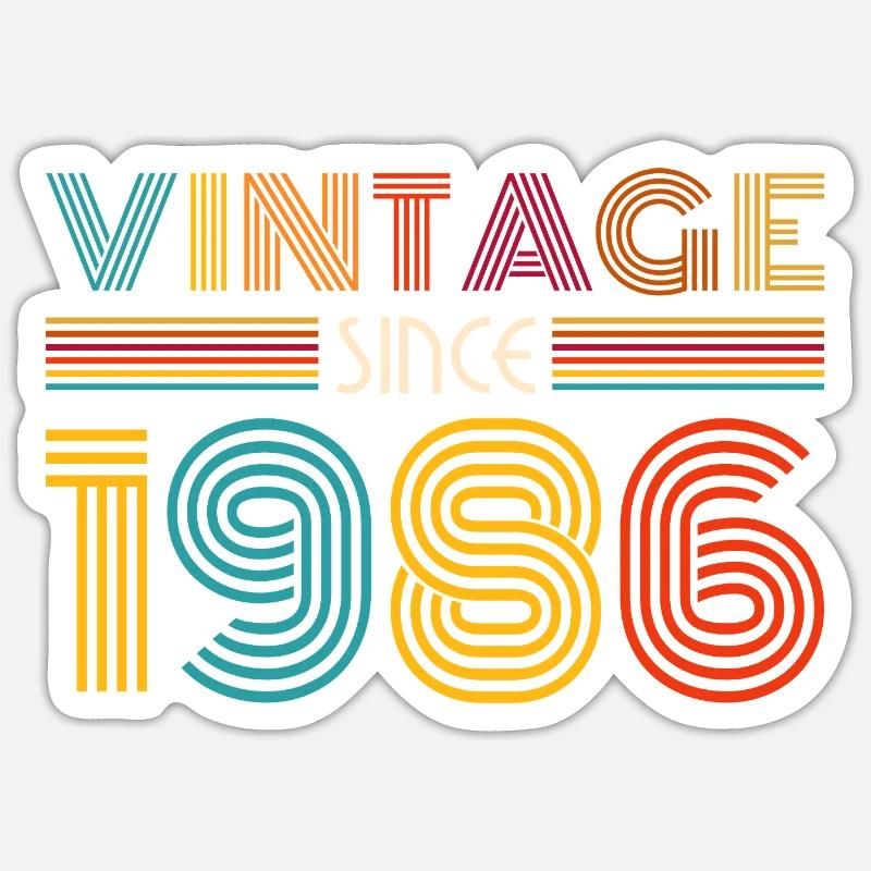 Rayures rétro 1986 - Sticker taille S (10 x 10 cm) - blanc mat