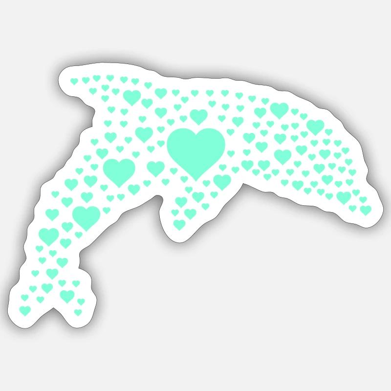 Motif de cœur de dauphin - Sticker taille S (10 x 10 cm) - blanc mat