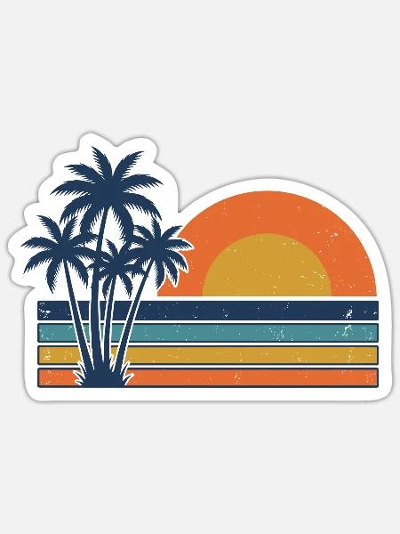 Retro Sonnenuntergangs-Palmen Sommerstrand - Sticker Größe S (10 x 10 cm) - Mattweiß