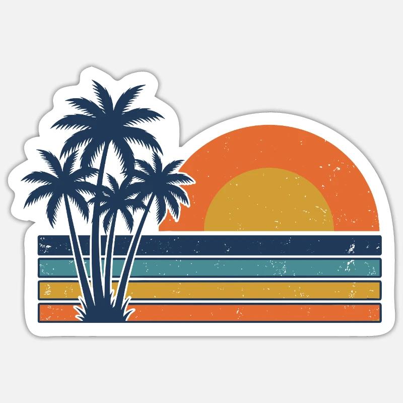 Retro Sunset Palm Trees Summer Beach Sticker size S (10 x 10 cm)