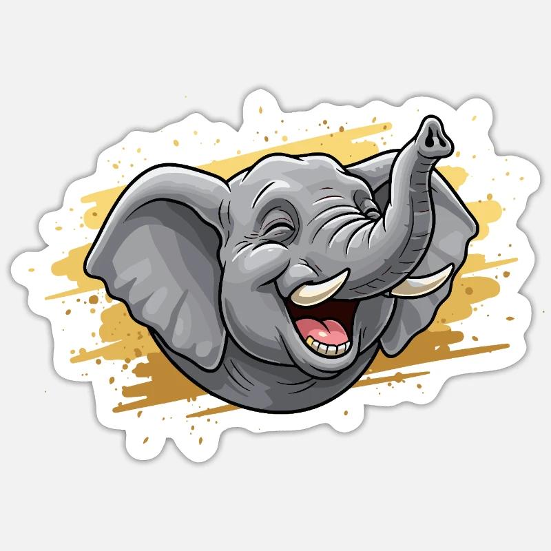 Lachender Elefantenkopf Comic - Sticker Größe S (10 x 10 cm) - Mattweiß