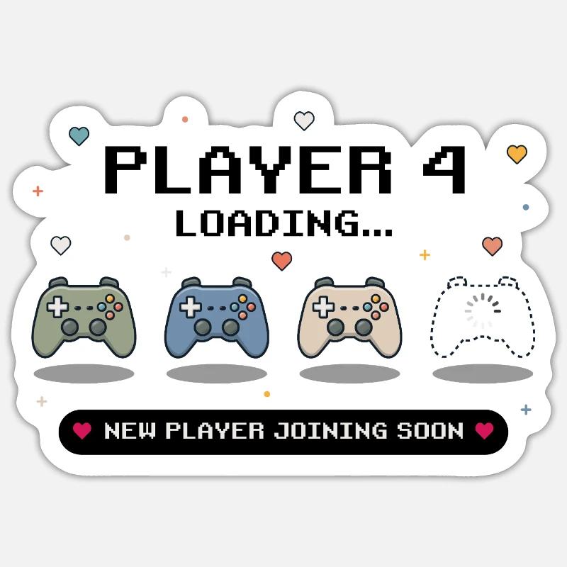 Player 4 Loading - Baby Announcement - Sticker Größe S (10 x 10 cm) - Mattweiß