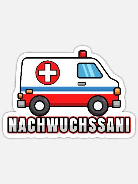 Nachwuchssani Sanitäter Rettungsdienst Krankenwage - Sticker Größe S (10 x 10 cm) - Mattweiß