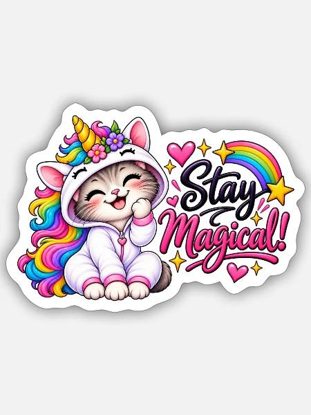 Stay Magical Einhorn-Kätzchen Hoodie - Sticker Größe S (10 x 10 cm) - Mattweiß