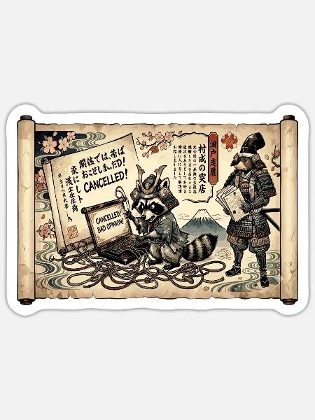 Samurai Zensur Ukiyo-e - Sticker Größe S (10 x 10 cm) - Mattweiß