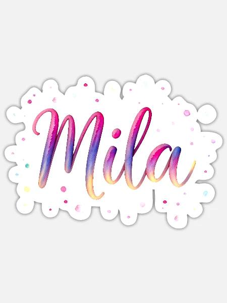 Name Mila – Buntes Aquarell Design mit Punkten - Sticker Größe S (10 x 10 cm) - Mattweiß