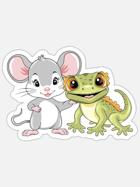Little_mouse_and_gecko_are_best_friends - Sticker Größe S (10 x 10 cm) - Mattweiß