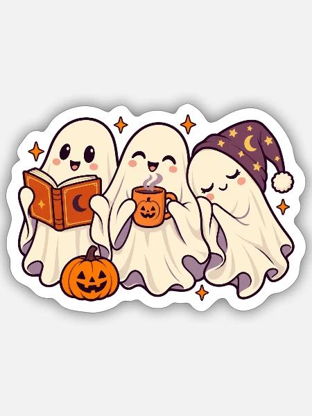 Geisterfreunde Halloween Teezeit - Sticker Größe S (10 x 10 cm) - Mattweiß