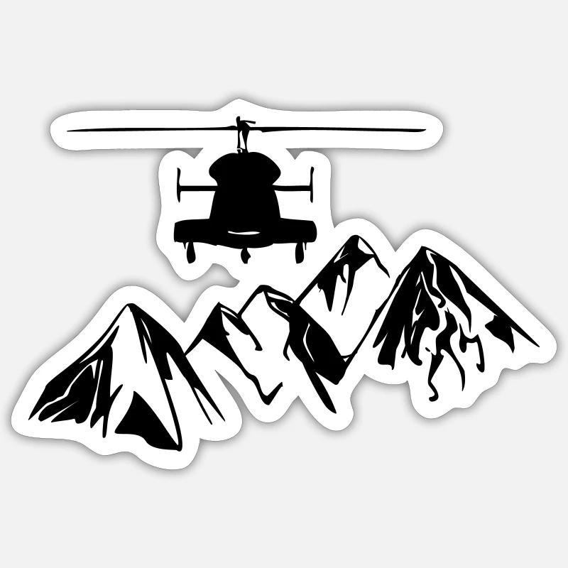 Helicopter with mountains - Sticker size S (10 x 10 cm) - white matte