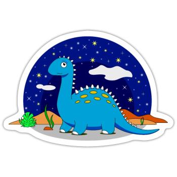 Rêve de dinosaure Brontosaurus étoiles nuit - Sticker taille S (10 x 10 cm) - blanc mat - Devant