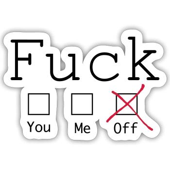 Fuck off 2c - Sticker taille S (10 x 10 cm) - blanc mat - Devant