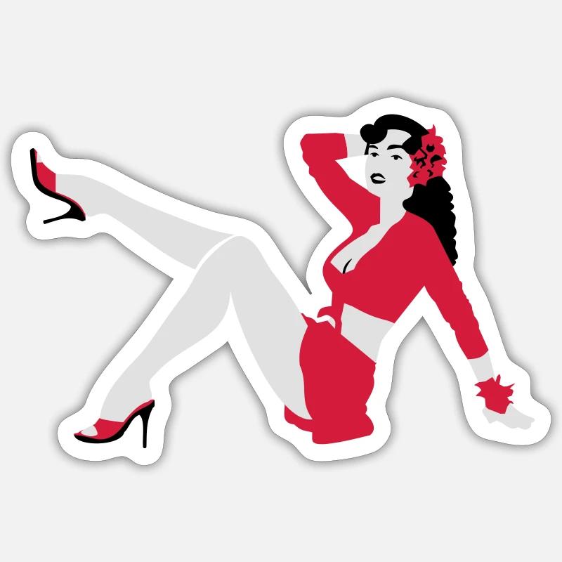 Pin-up de style rétro - Sticker taille S (10 x 10 cm) - blanc mat