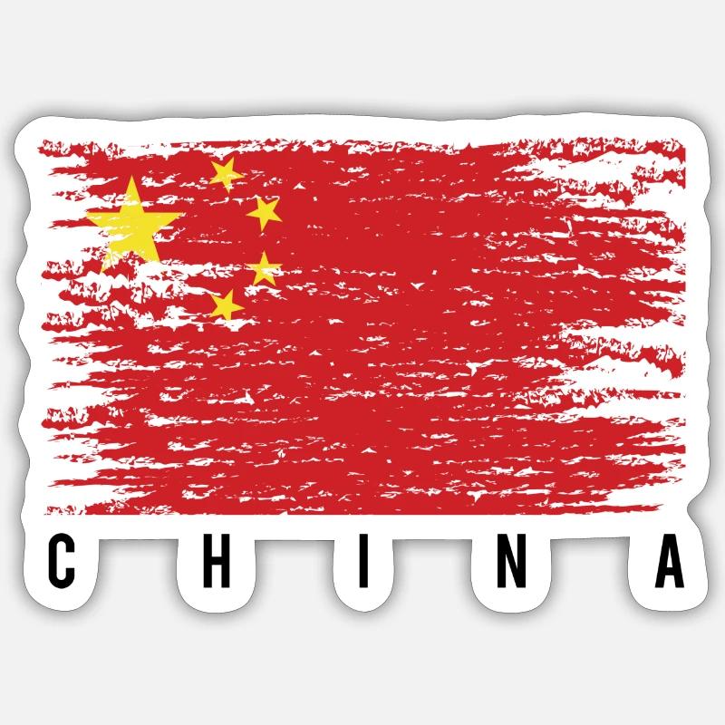 Drapeau chinois pinceau - Sticker taille S (10 x 10 cm) - blanc mat