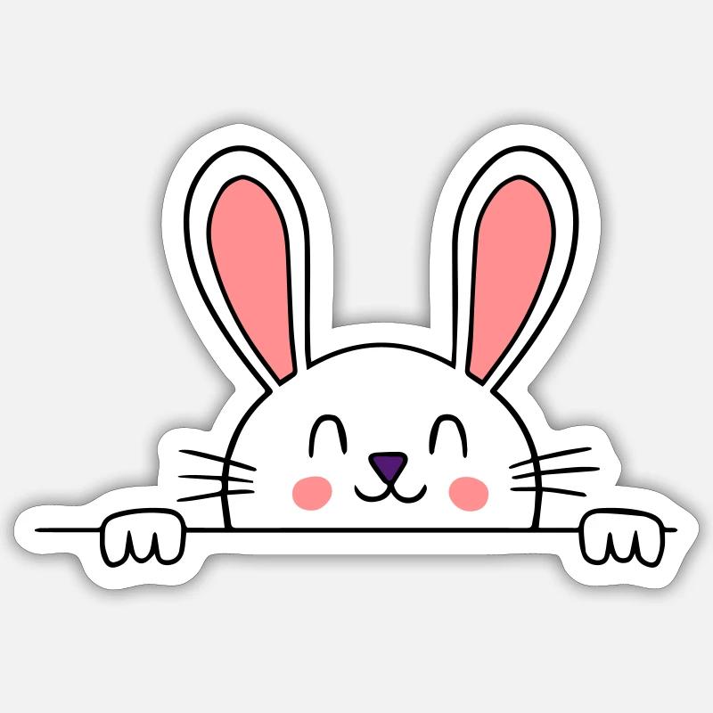 Lapin heureux - Sticker taille S (10 x 10 cm) - blanc mat