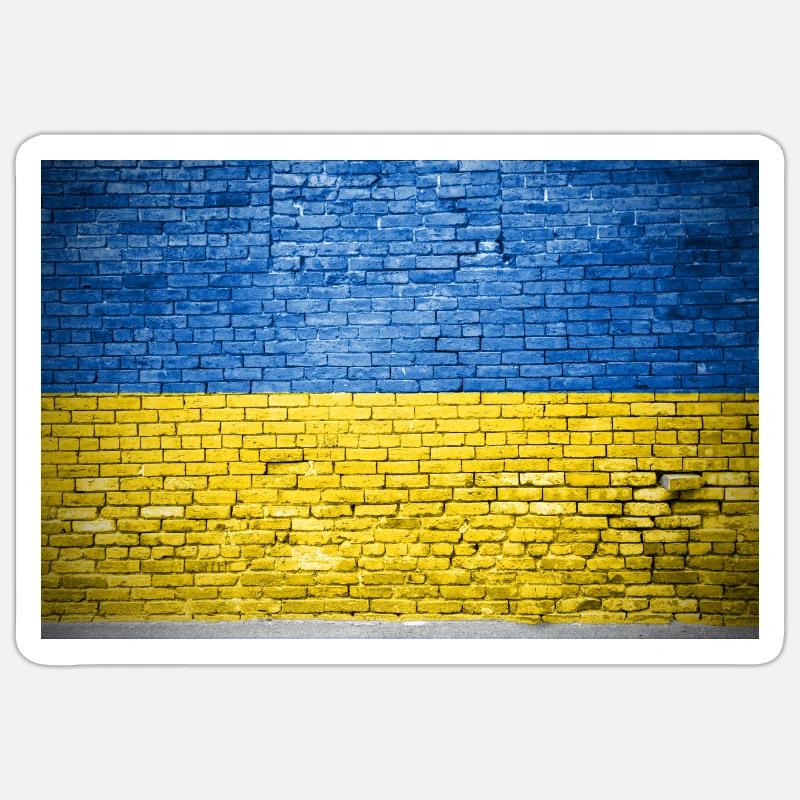 Affiche de graffiti drapeau Ukraine mur de briques Sticker taille S (10 x 10 cm)