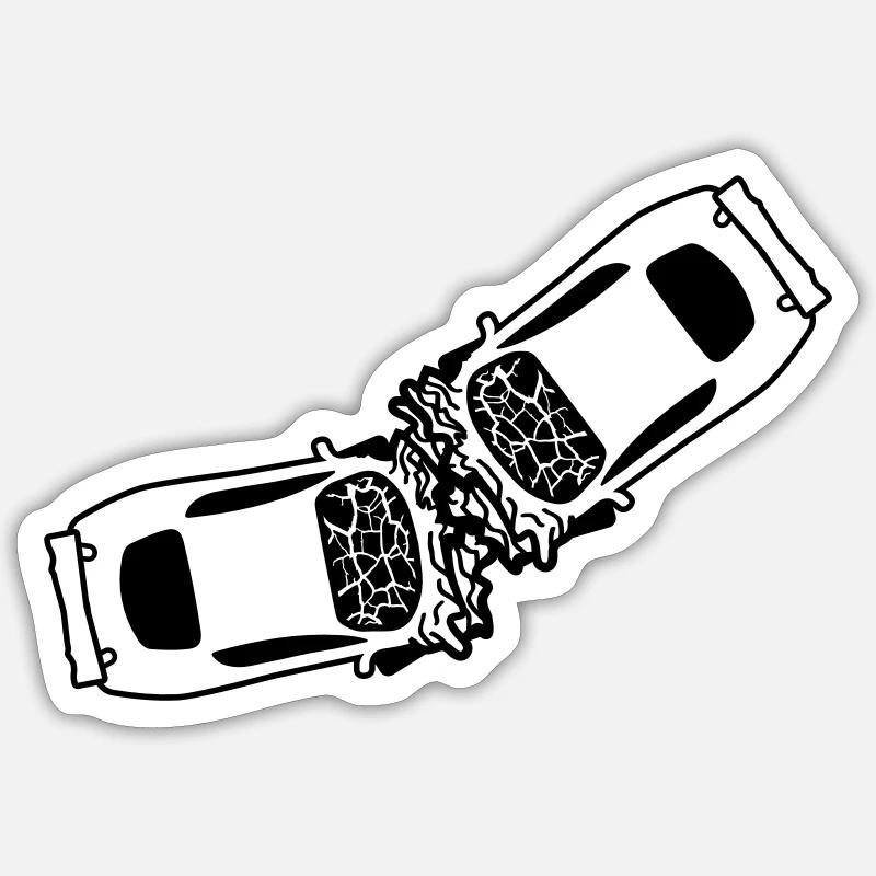 2 autos unfall crash totalschaden zerquetscht dell - Sticker Größe S (10 x 10 cm) - Mattweiß