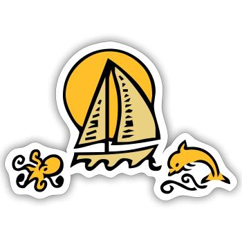 ship dolphin octopus sea - Sticker size S (10 x 10 cm) - white matte - Front