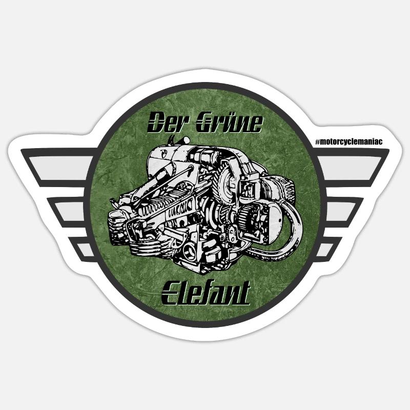 Zündapp KS 601 - Éléphant vert - Sticker taille S (10 x 10 cm) - blanc mat