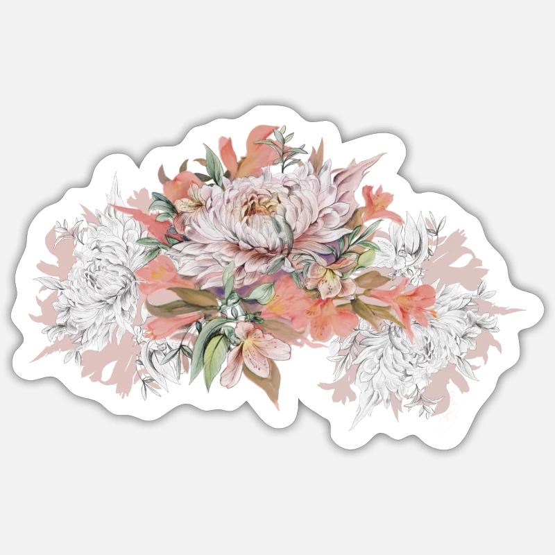 chrysanthème - Sticker taille S (10 x 10 cm) - blanc mat
