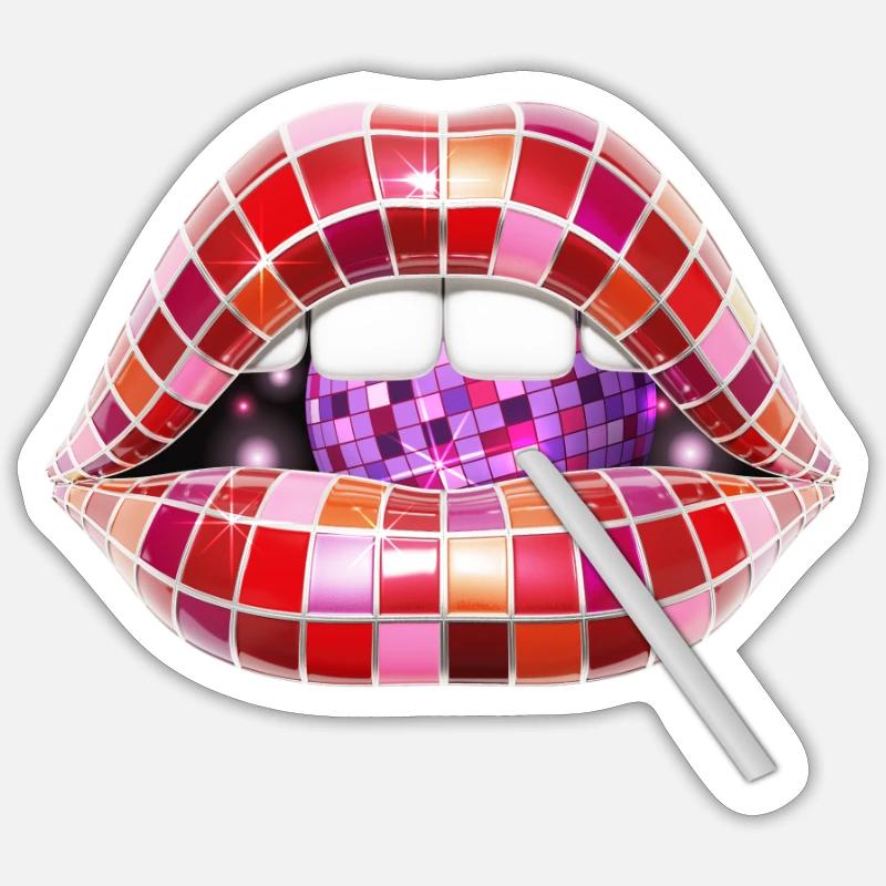 Disco Lips with Lollipop - Sticker taille S (10 x 10 cm) - blanc mat